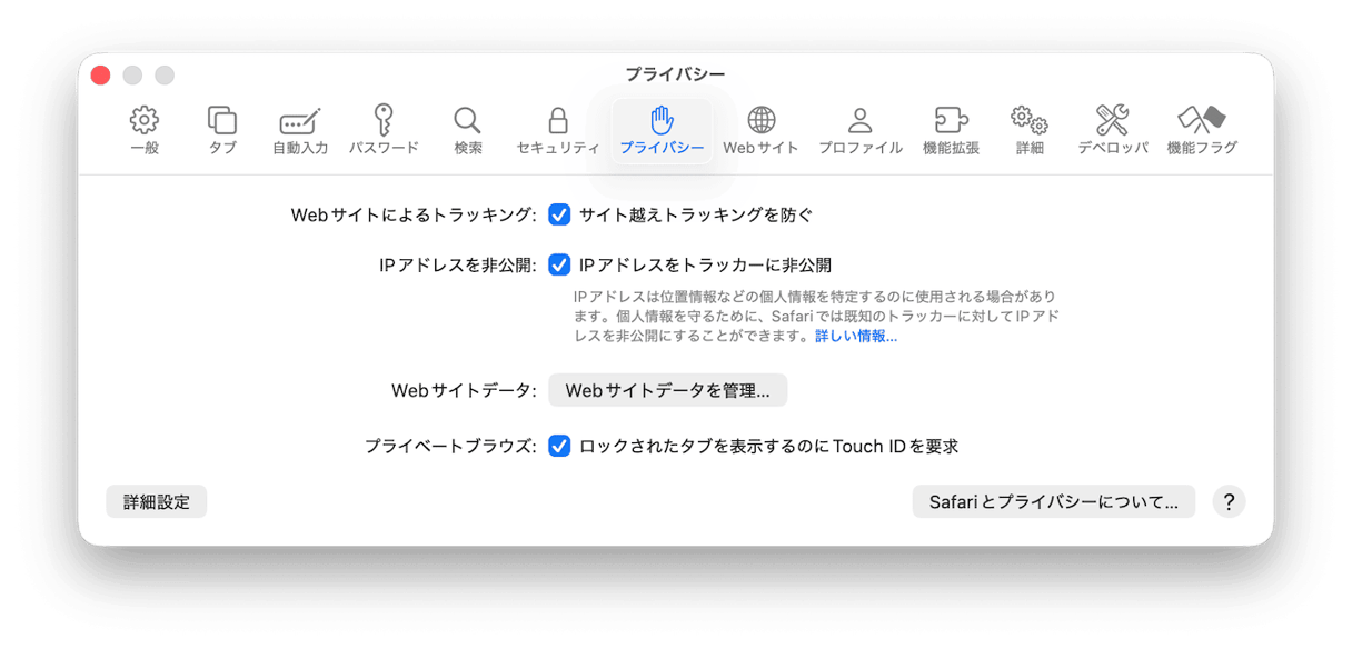 「Webサイトデータを管理」をクリックする